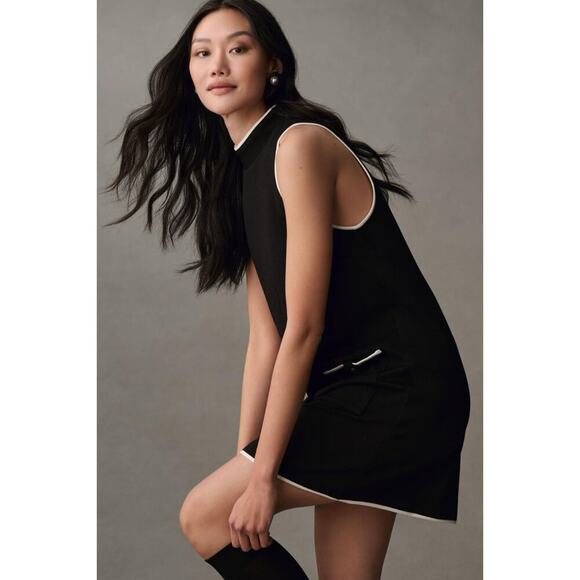 Maeve Sleeveless Black Mock Neck Mini Shirt Dress XS Petite XSP - Picture 3 of 8